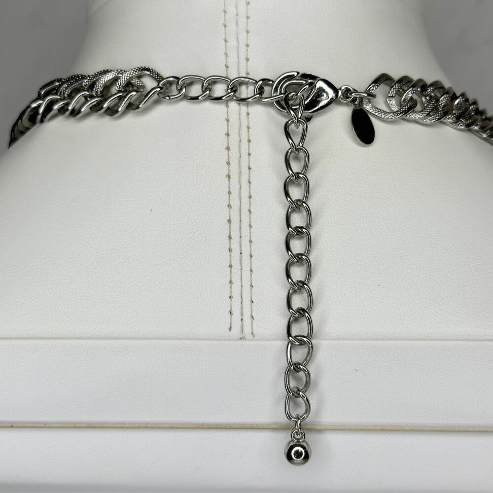 Chico's Iridescent Faceted Bib Statement Necklace Silver Tone 17.75-21.5" โจ - Picture 8 of 10